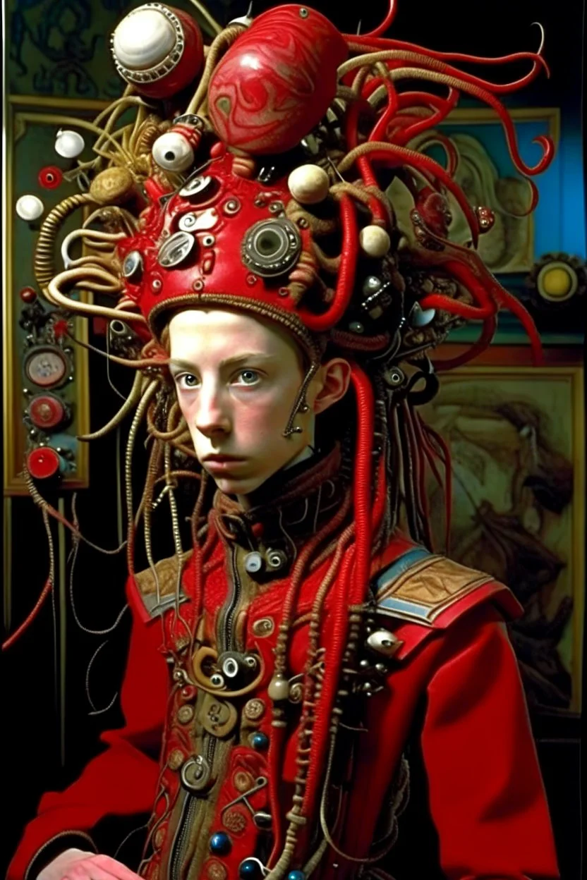 photo by tim walker : loan-blend human-biomorphic-animals squid indefinite head extreme wide shot head to toe portrait of weird smkrofft pufnstuff puppet voodoo cutie doll made of straw human nervous systems, renaissance faire alex grey hyper detailed michael cheval with a playful expression made out of mechanical parts and robot arms; cyborg details, unusual and obscure photograph by františek vobecký of a surreal scene of ghastly men, pop art, clive barker style, 300mm f/.8, raw cinemati