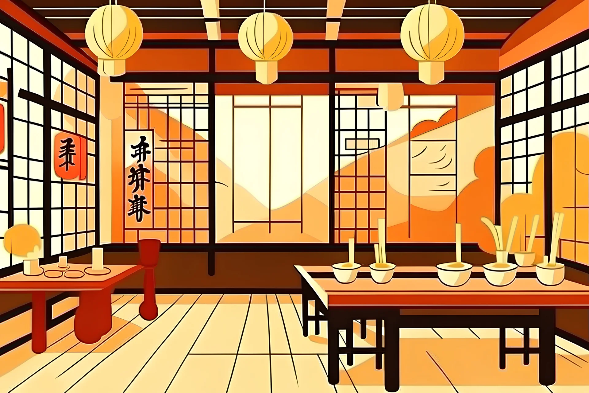 chinese restaurants with dumplings and chopsticks animation style