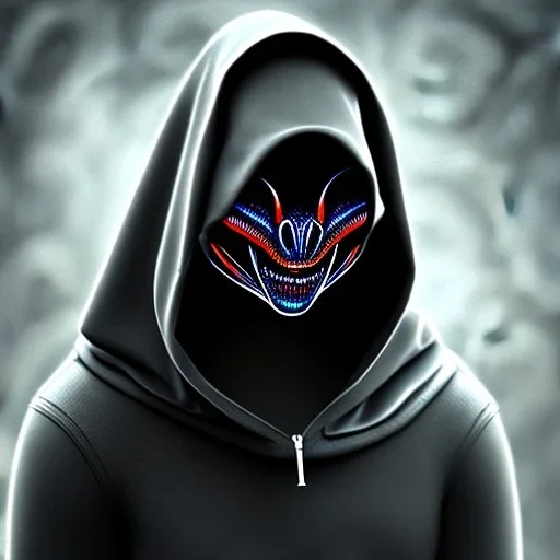 a alien wearing a black hood covering the eyes