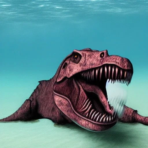 a drowning t-rex underwater with no front teeth