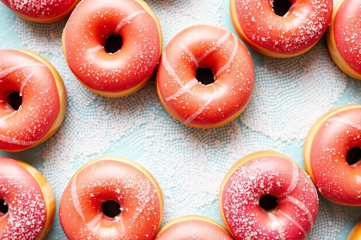 background filled with fresh mini donuts fully covered in icing sugar