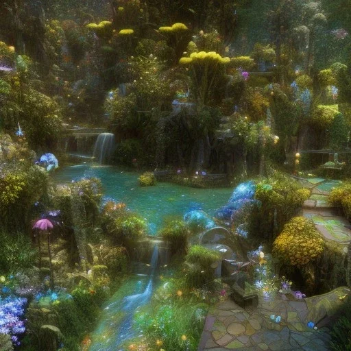 magical blu castel, bioluminsescent plants, 8k resolution, dynamic lighting, ultra hyperdetailed, waterfalls, ultra colourful flovers and butterflys,, very small details, realistic.