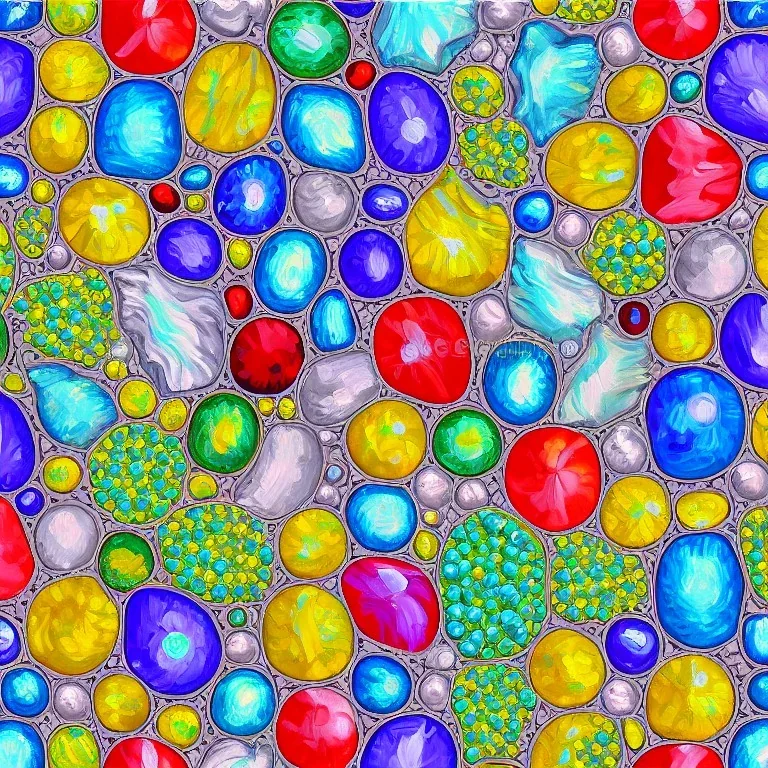 a highly detailed oil painting of gems and pearls, symmetrical, clear, seamless pattern, Fauvism