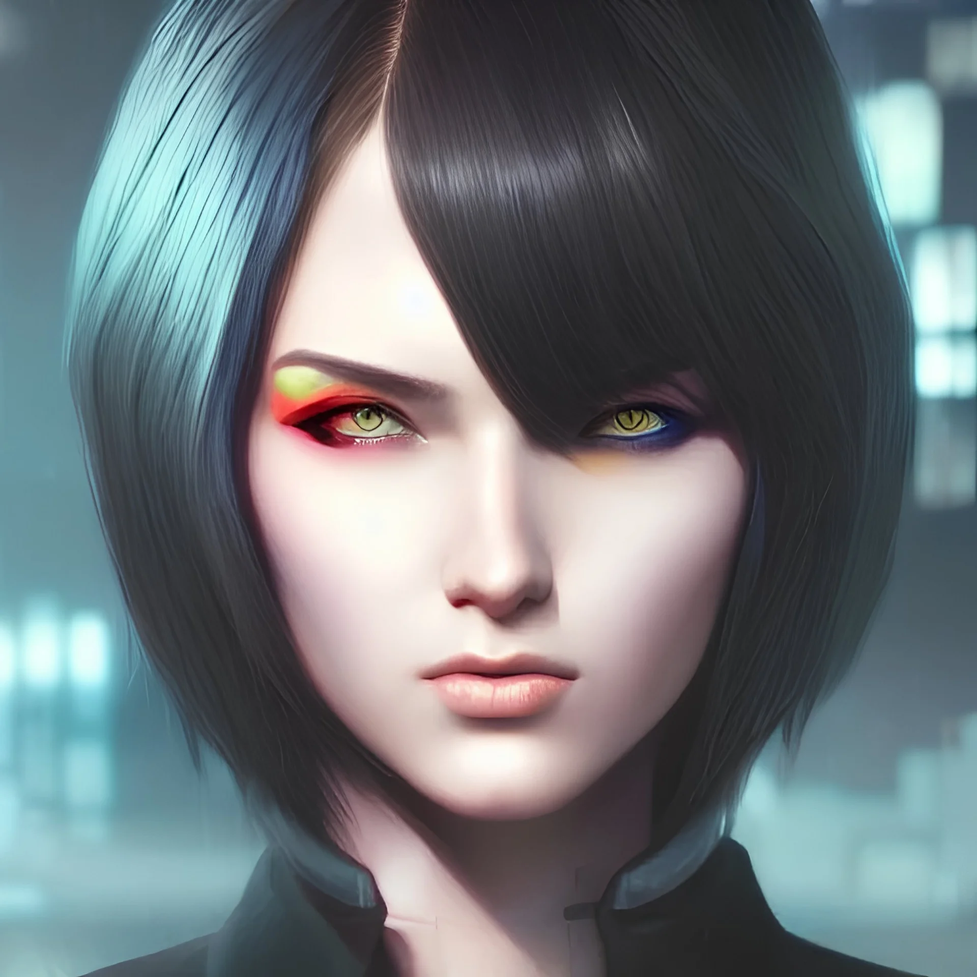 A cyberpunk woman, close up on face, a detailed digital painting by Ilya Kuvshinov and Artgerm, featured on cgsociety, sci-fi art, anime aesthetic