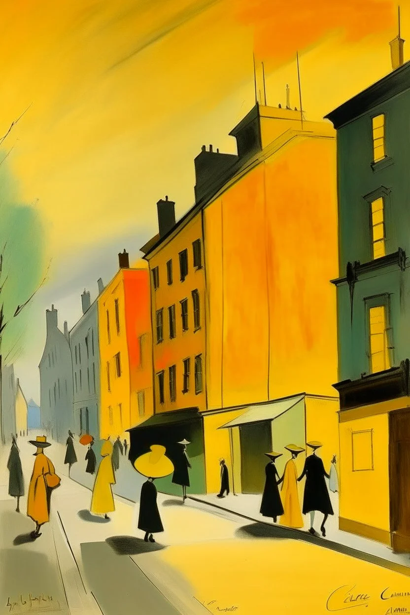 A yellow bourg in broad daylight painted by Lyonel Charles Feininger