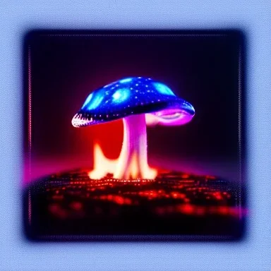 MUSHROOM stars galazy SPACE lANDSCAPE BURNING IN BLUE FLAMES