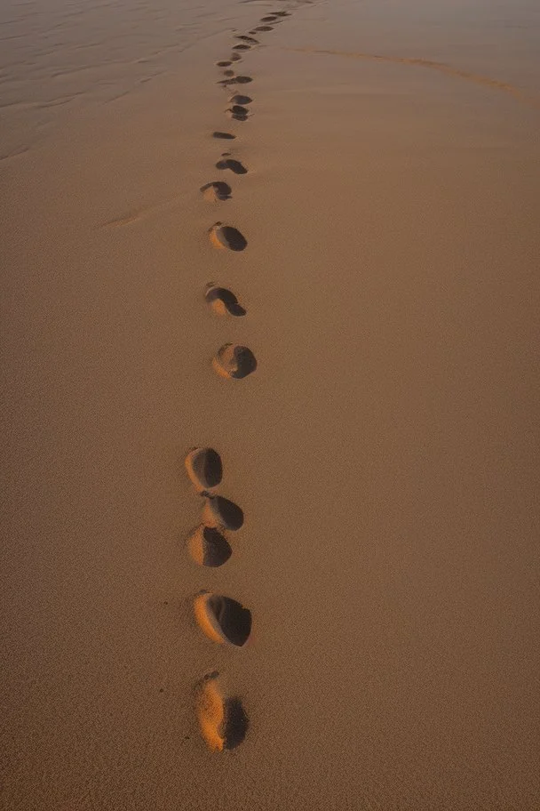 Sand Near THE WATER OF LAKE Gennisaretsky, bare footprints lead to the water. The image is in high quality in 8K.