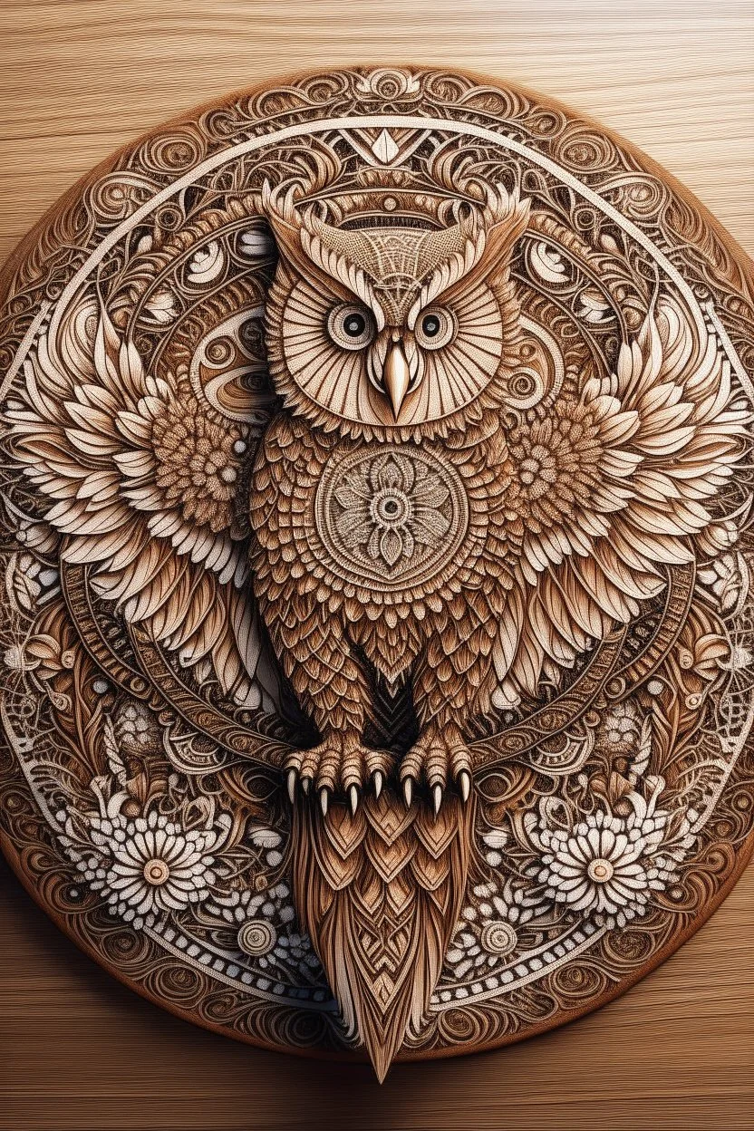 A wodden mandala with owl