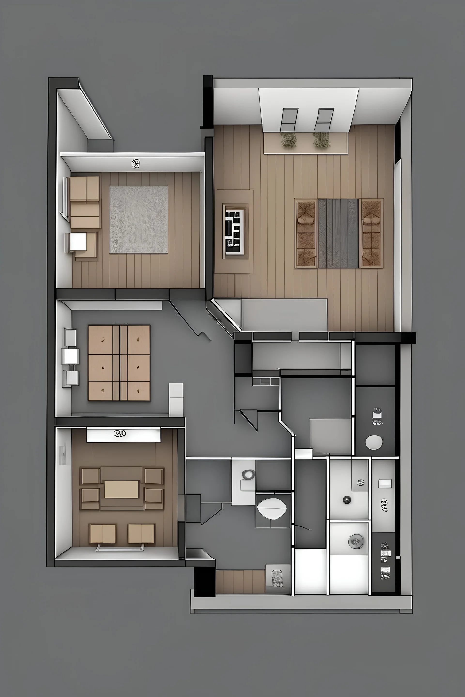 Departamento , Sala (3.5m x 3m), Cocina (3m x 2.5m) Pasillo (1m de ancho) Recámara Principal (3.5m x 3.5m) Lavandería (2m x 1.5m)