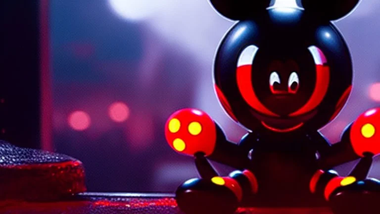 a spider mickey mouse hybrid, photorealism, movie screen capture, horror, sci-fi, retrofuturism, evil, demon-like