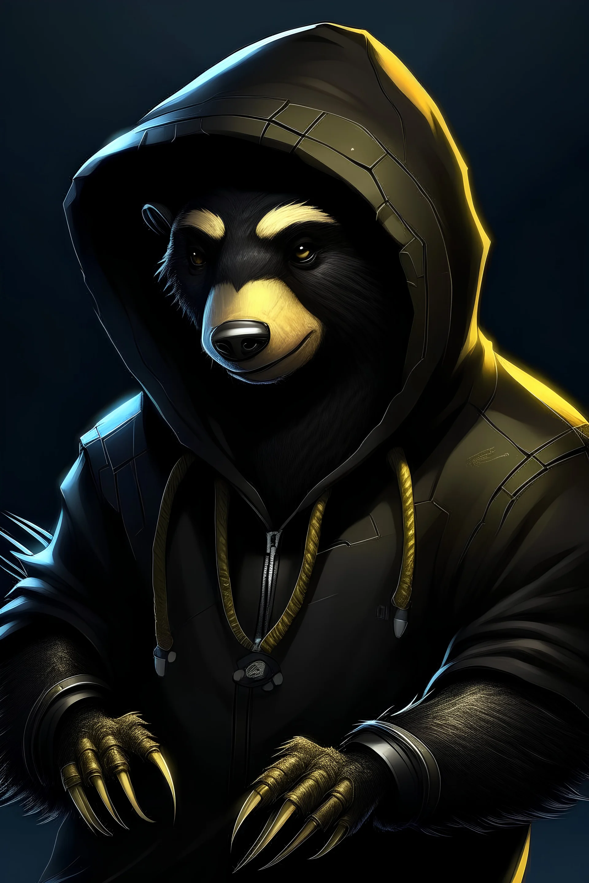 cyber punk hacker honey badger wearing a black hoodie