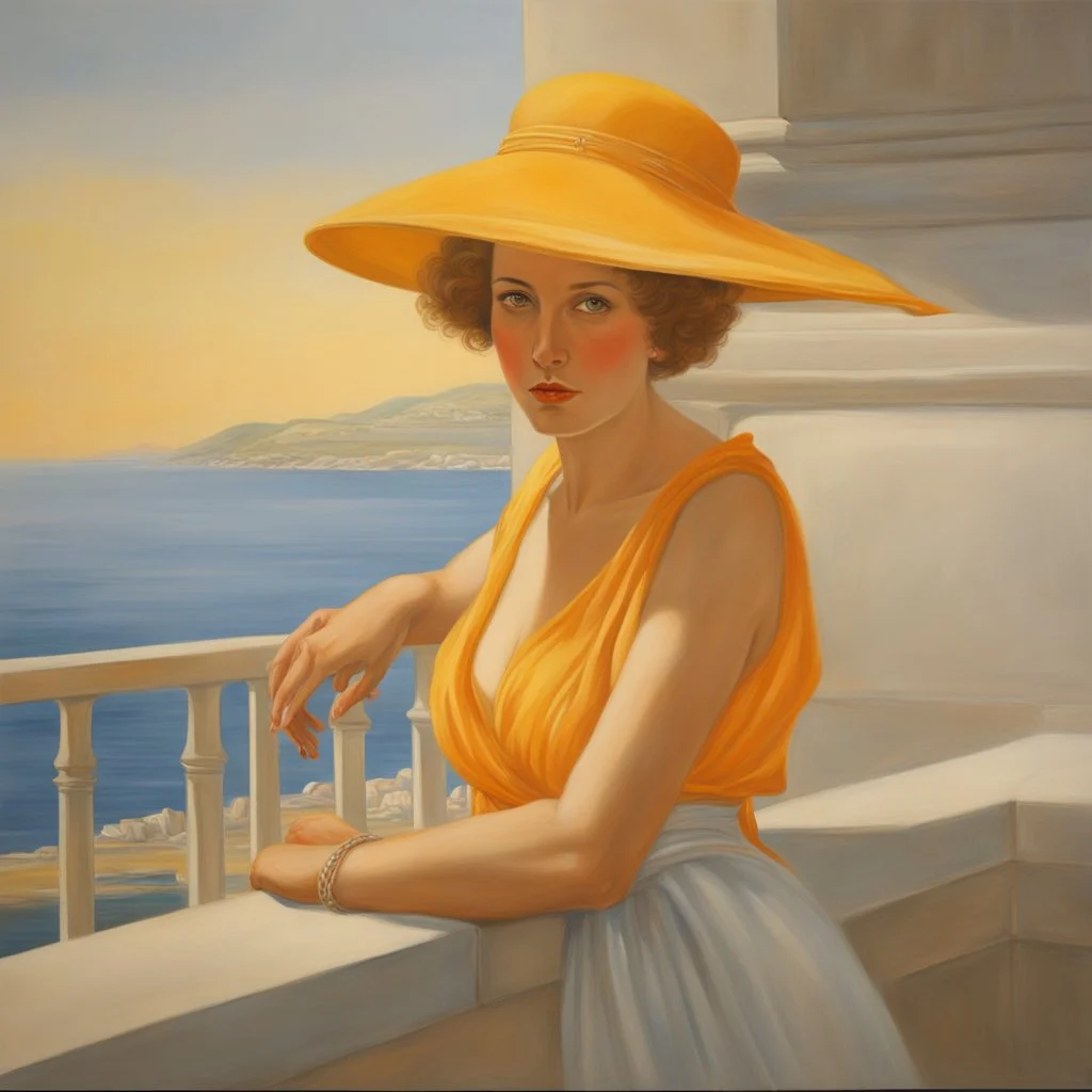 Neoclassicism realistic yellow orange cote d'azur sea woman