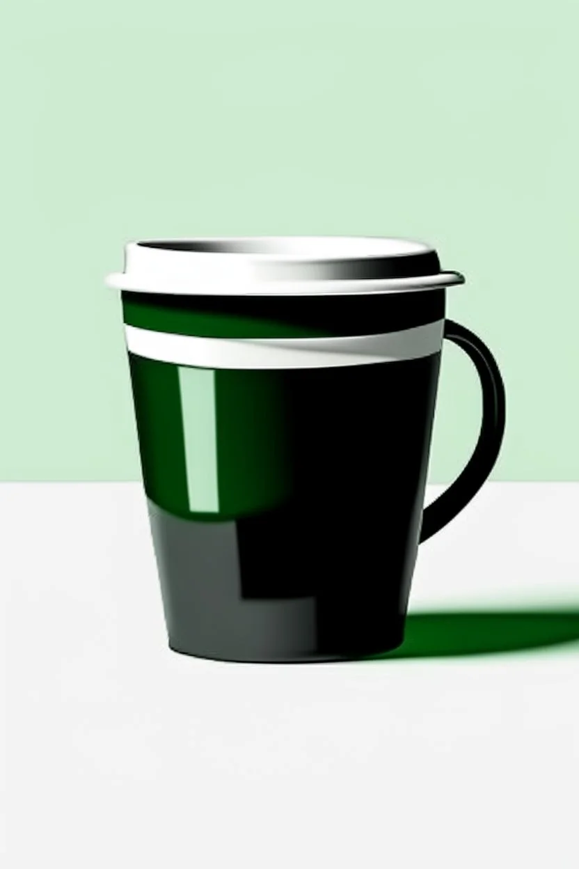 black and white coffee cup with green background