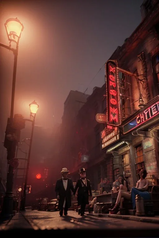 American shot view, cabaret scene, steampunk. old Asian man + little monkey, Sunglasses, smoking, happy, hot. Many people background, highly detailed, concept art, unreal engine 5, god rays, ray tracing, RTX, lumen lighting, ultra detail, volumetric lighting, 3d, finely drawn, high definition, high resolution.