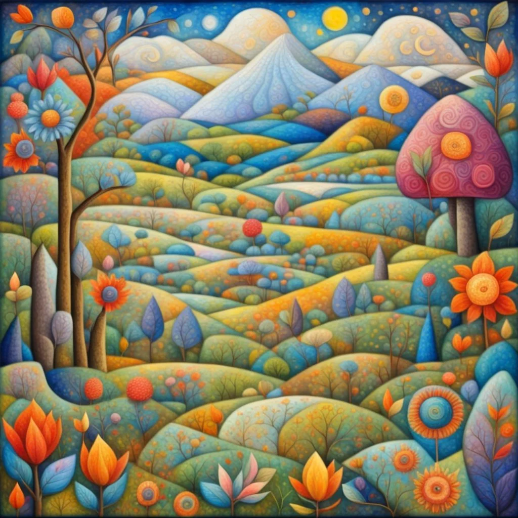 beautiful spring patchwork in the style of Raymond Briggs, Laurel Burch, Randolph Caldecott, Picasso. Modifiers: extremely detailed fantasy oil on canvas very attractive imperial colors fantastic view 4K 3D focused