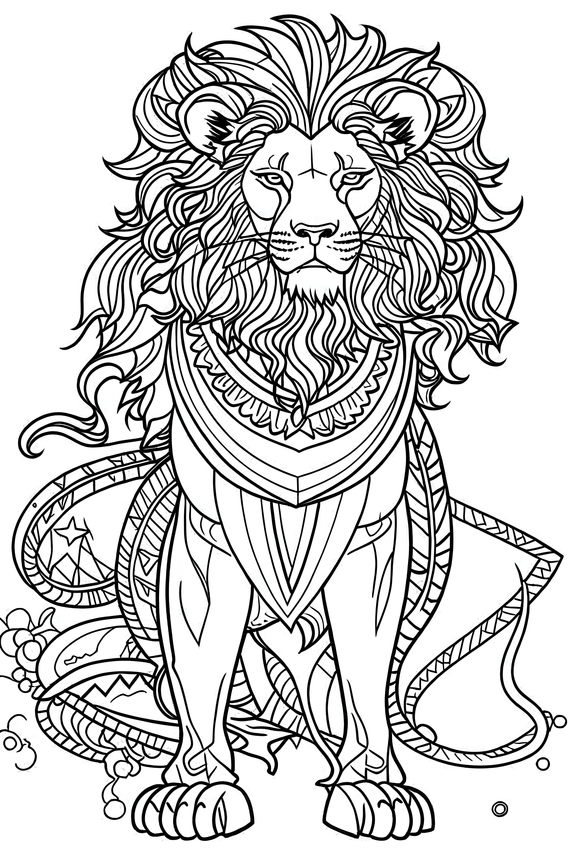 outline art for zodiac sign Leo coloring page for kids, white background, sketch style, full body, only use outline, cartoon style, clean line art, no shadows, clear and well outlined