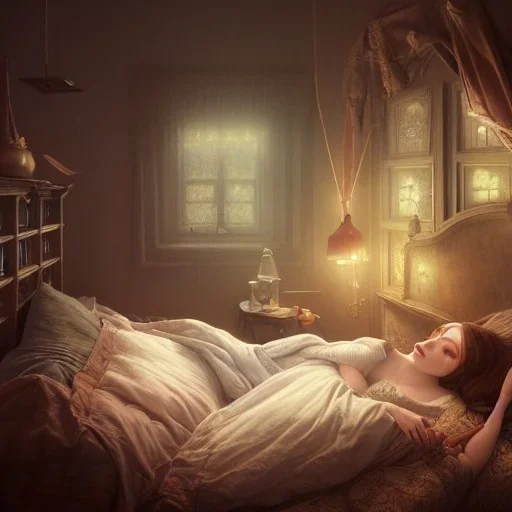 large cockroach asleep in bed, 8k resolution, high-quality, fine-detail, intricate, detailed matte, digital art, volumetric lighting, illustration, 3D octane render, brian froud, howard lyon, selina french, anna dittmann, annie stokes, lisa parker, greg rutowski