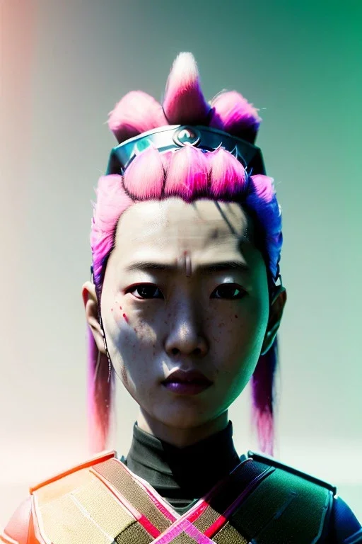 portrait, Asian cyborg woman, samurai warrior :: symmetry photography, cyberpunk style, pink hair, perfect eyes, samurai helmet, black samurai army, katana, japanese traditional ornaments, pink, white, black, glow eyes, cinematic, Ultra realistic, dark scene, soft color, highly detailed, unreal engine 5, RTX, ultra detail, 3d, finely drawn, high definition.