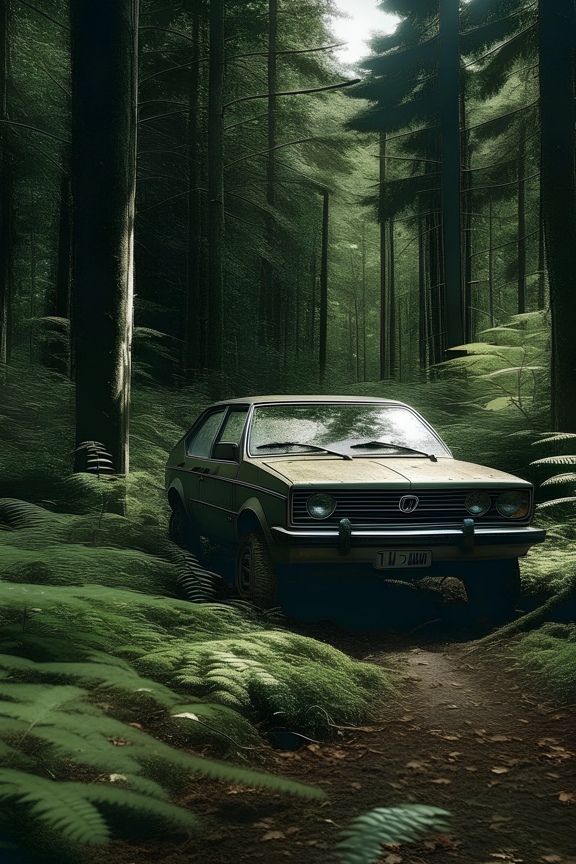 Car standing in a forest