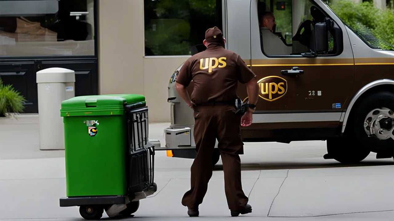 UPS delivery man in green crocs is at the gate