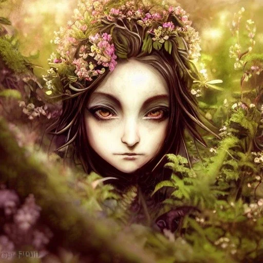 Girl, karlan, rusty metal, anime, Dryad, fae, sidhe, ominous, nature, plants, wildflower, facepaint, dnd character portrait, intricate, oil on canvas, masterpiece, expert, insanely detailed, 4k resolution, retroanime style, cute big circular reflective eyes, cinematic smooth, intricate detail , soft smooth lighting, soft pastel colors, painted Renaissance style