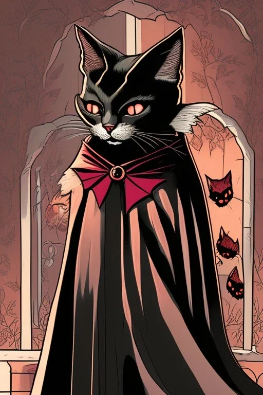 Vampire cat with cape. Graphic novel. Isabel Kreitz