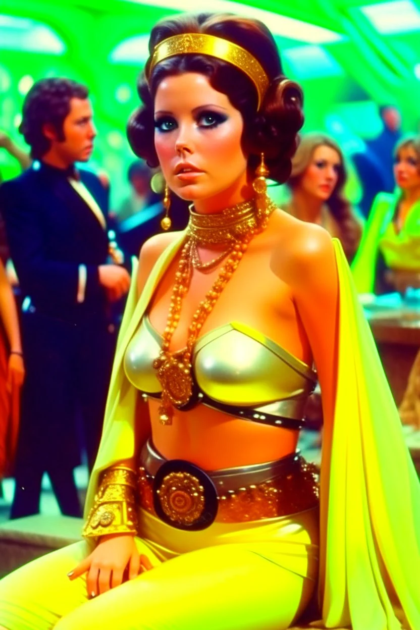 [Tara King , The Avengers, Linda Thorson ] Tara King , in princess Leia's slave costume of the Return of the Jedi, close to Jabba the Hutt.