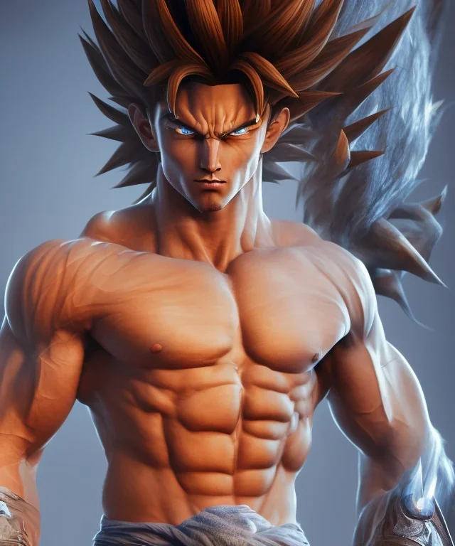 Goku, avatar blue body style, fighting pose, muscular body, shirtless, volumetric details, hyper realism, unreal engine 5