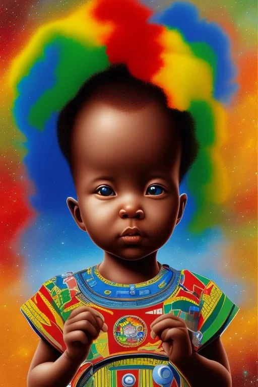 african baby in space, ghana colours, high detail