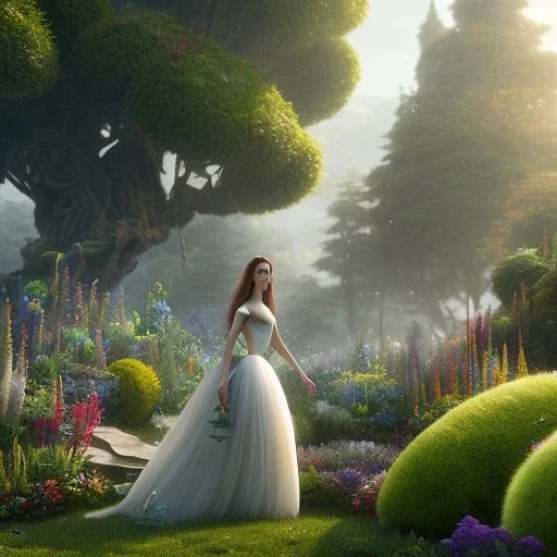 pixar style, volumetric summer garden environment and background, realistic painting of Kristen Stewart, looking excited, volumetric lighting, dramatic lighting, detailed digital painting, extreme dense and fine fur, anime, ornate, colour-washed colors, elegant, small minutiae, tiny features, particulars, centered, smooth, sharp focus, renderman gofur render, 8k, uhd, detailed eyes, realistic shaded volumetric lighting, sunlight caustics, backlight, centered camera view