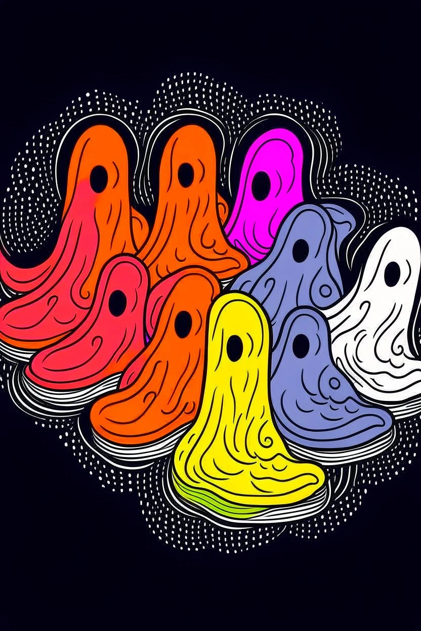 Spooky Ghosts in the shape of an outsole. Use only 3 colours.