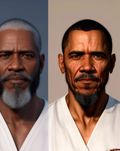 "MIddle aged African American human male, with a trimmed but uneven beard, piercing eyes with slick back hair, 8k resolution concept art scene by Greg Rutkowski, Artgerm, WLOP, Barack Obama dynamic lighting hyperdetailed intricately detailed Splash art trending on Artstation triadic colors Unreal Engine 5 volumetric lighting Splash art fantasy, grey hair, sitting in Starbucks drinking coffee