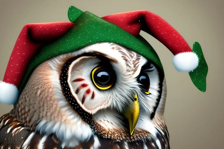 Owl wearing a Christmas hat