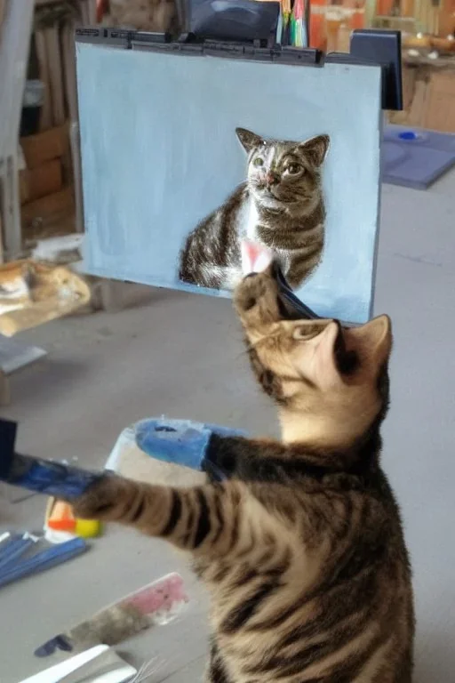 painting cat taking a picture with a camera