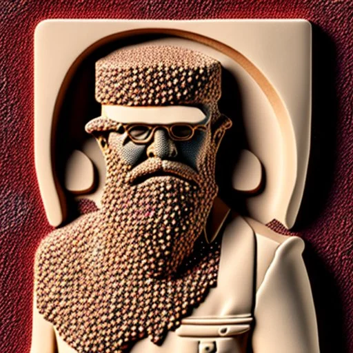 A strange man in an apple 8k 3d decal bas-relief pointillism 130mm photography