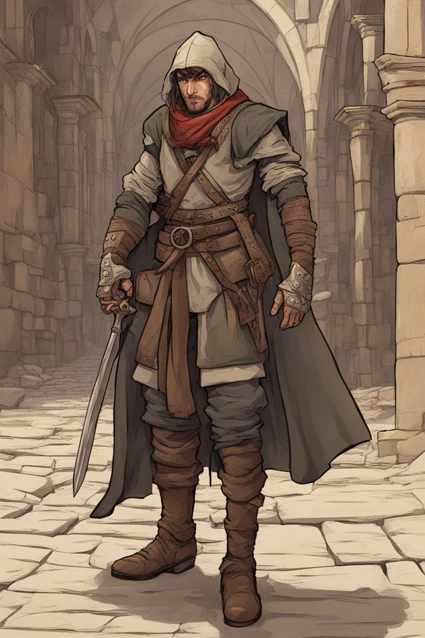 male human rogue adventurer in a medieval city
