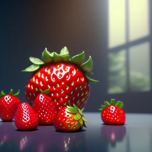 Realistic shiney strawberry, unreal engine 5, 8k resolution, photorealistic, ultra detailed