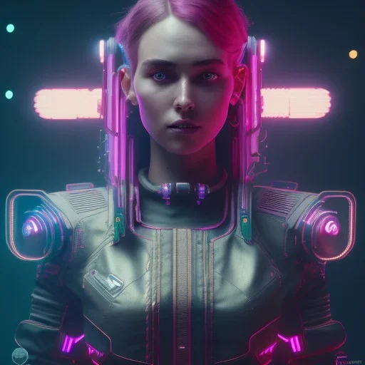 A cyberpunk soldier Armor car wearing girl,cyberpunk 2077, ultra realistic,shiny, smooth, studio quality, octane render, Surrealism, Triadic colour scheme,glow-stick, ambient lighting,nightclub lighting, polaroid, 100mm