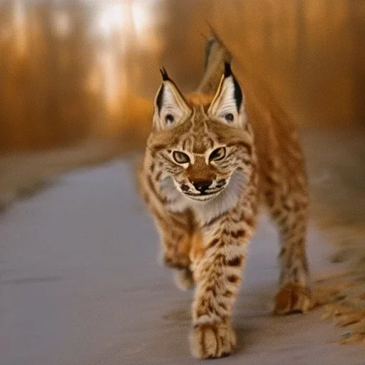 lynx cat with golden fur traveling a lonely path