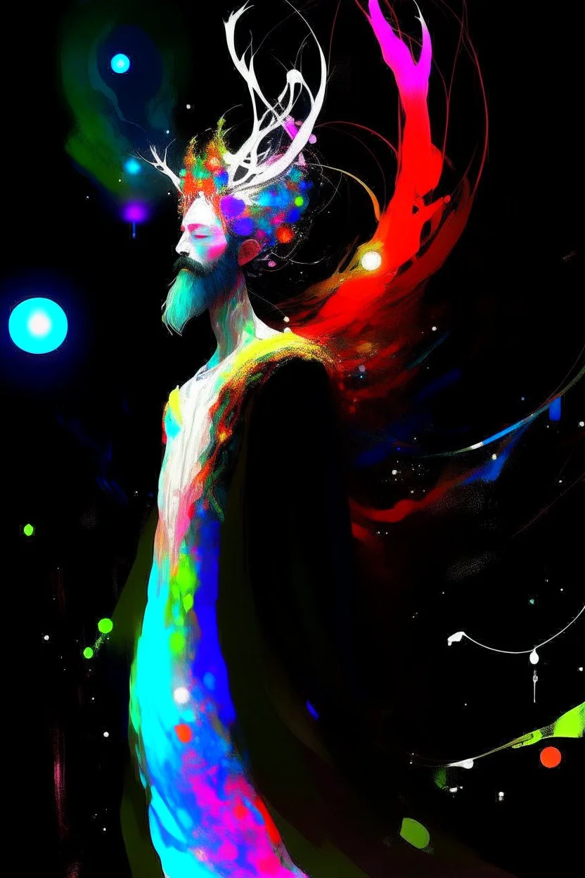 prismatic hair ethereal transparent prism astral projection Eladrin Male antlers druid beard sparkling radiance prismatic shining starlight enshrouded dusk