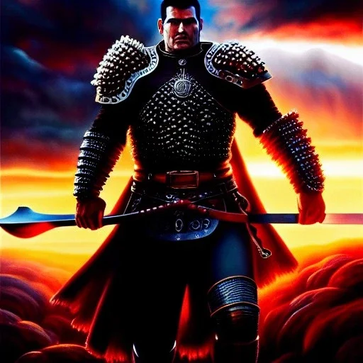 Ultra detailed fullbody Portrait in oil on canvas of Guts with armor and holding his Sword,intense stare,extremely detailed digital painting, extremely detailed face,crystal clear Big eyes, mystical colors ,perfectly centered image, perfect composition, rim light, beautiful lighting,masterpiece,8k, stunning scene, raytracing, anatomically correct, in the style of robert e howard and Ken Kelley and Ohrai Noriyoshi and Simon Bisley and tomzj1