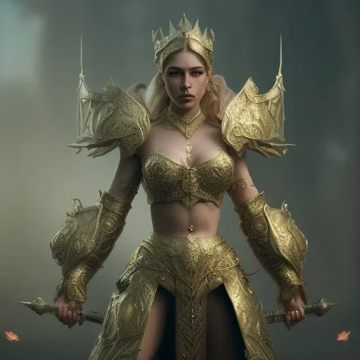 badass female queen of war, beautiful figure, wearing form fitting armor, sharp focus,macro lens, intricate filigree metal design, full body portrait, cinematic, unreal engine 5, 8k, hyper realistic. Volumetric lighting, unreal engine 5 ,hyper elegant,hyperphotorealistic, epic composition,bokeh, cinematic