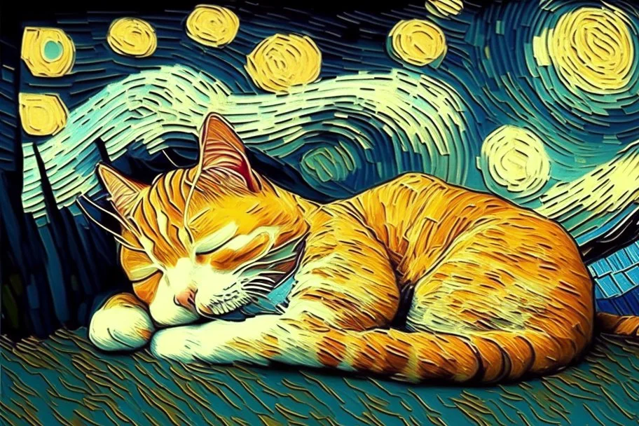 cute sleeping cat in van gogh style