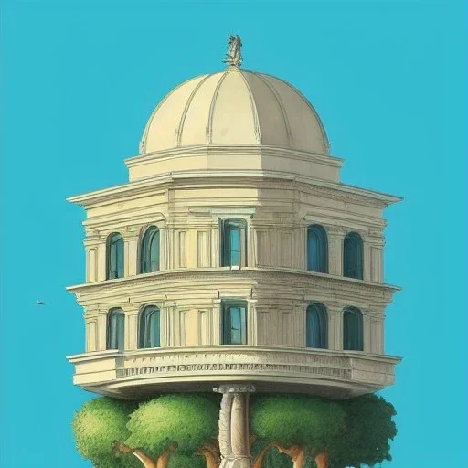 A Vignola classicism palladio Architecture building with futuristic glass building and trees +detailed facades+highly detailed++ Book illustration by Gediminas Pranckevičius, Jean Baptiste Monge, Brian Kesinger, Anton fadeev, strong lines, high contrast vibrant colors, 16k resolution, trending on behance""