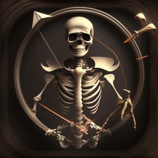 a skeleton archer holding a bow in his hand, steam punk, realistic, made in octane, cinematic, ultra-realistic, extremely detailed octane rendering, 8K, VRAY Super Real ar 2:3, dof photorealistic futuristic 50mm lens hard lighting dark gray tintype photograph, realistic lighting, sepia color