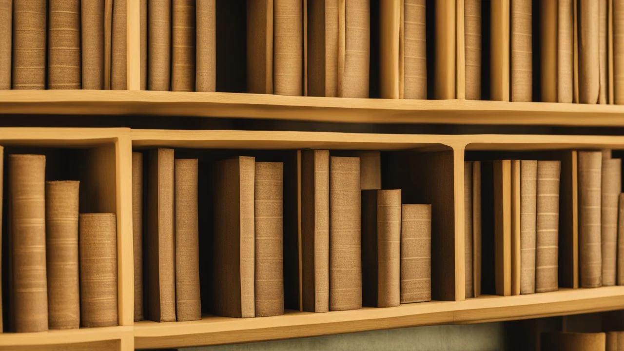 ancient scrolls on shelves in small library