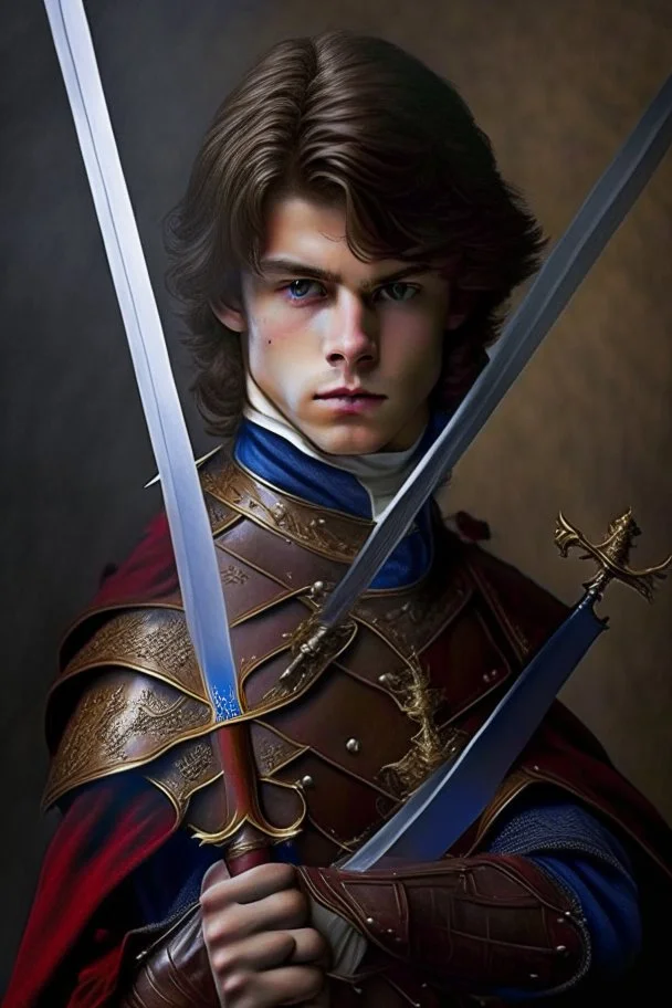 european brown hair young adult royal guard swordsman with rapier