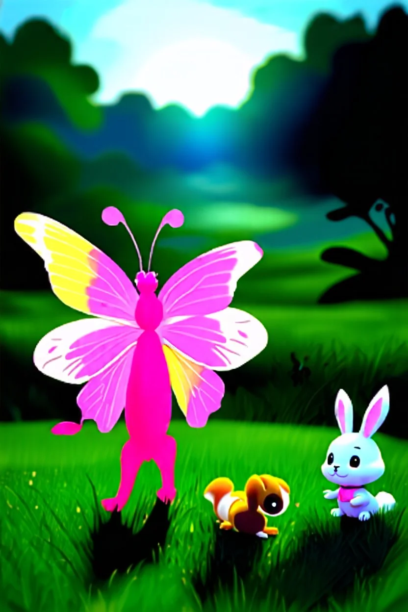 It was a sunny morning in the garden. Lily the butterfly flapped her wings with excitement. "Let's go on an adventure!" she said to her friends, Max the bunny and Sam the squirrel.