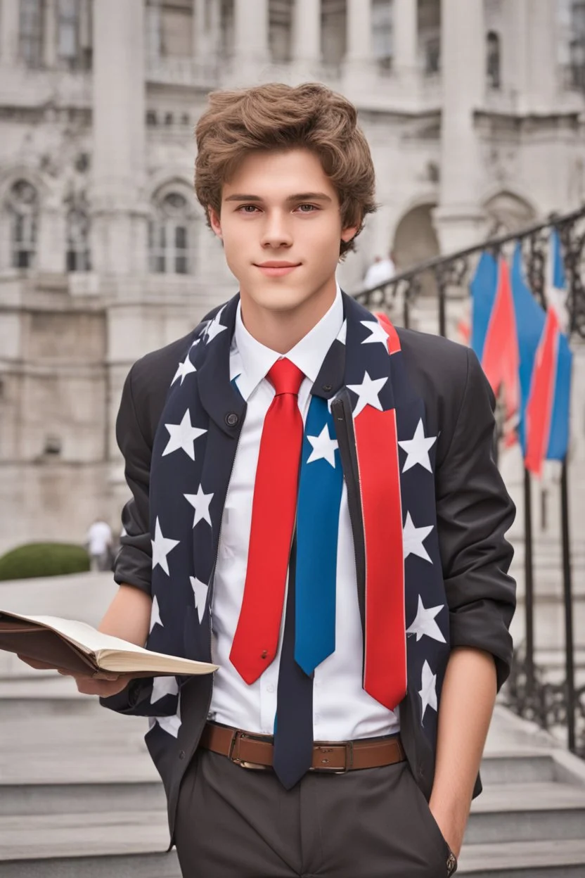 A portrait of a young pretty male politican in his teens