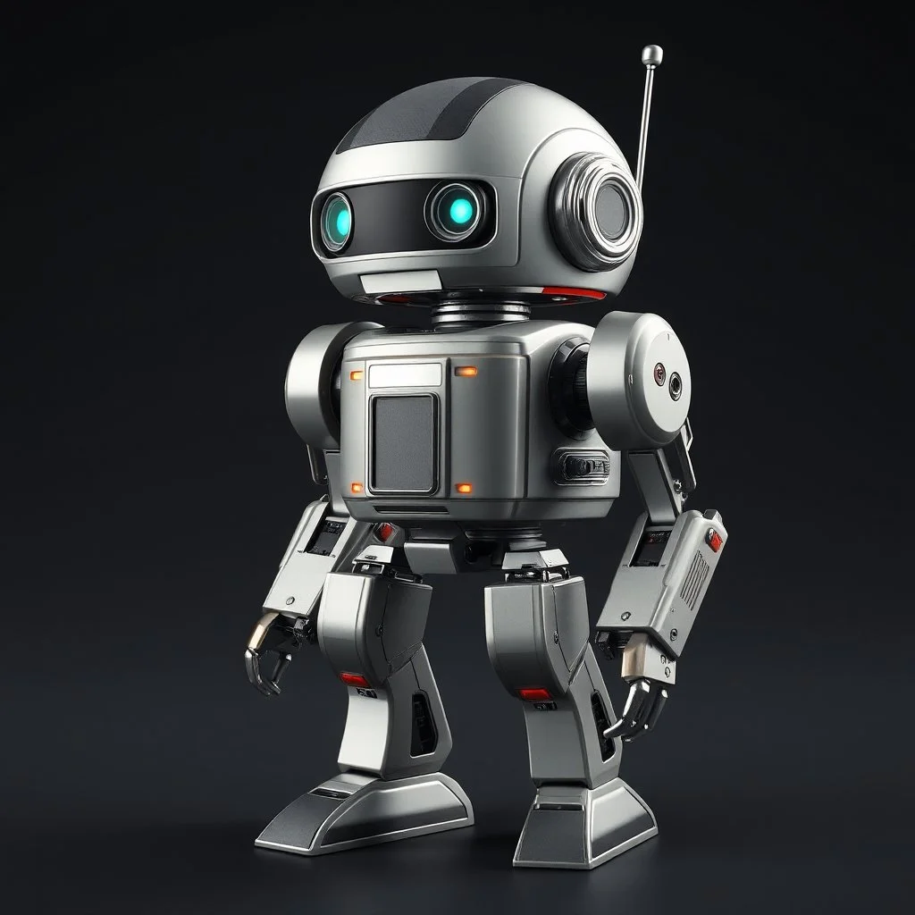 a retro-futuristic droid, space age, star wars, digital art, 3d render